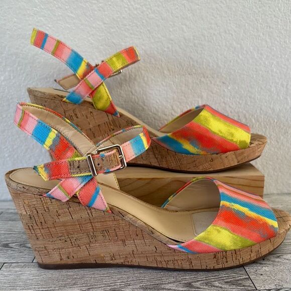 Alex Marie Vibrant Wedge Cork Heel Sandals Size 8 - Picture 1 of 9